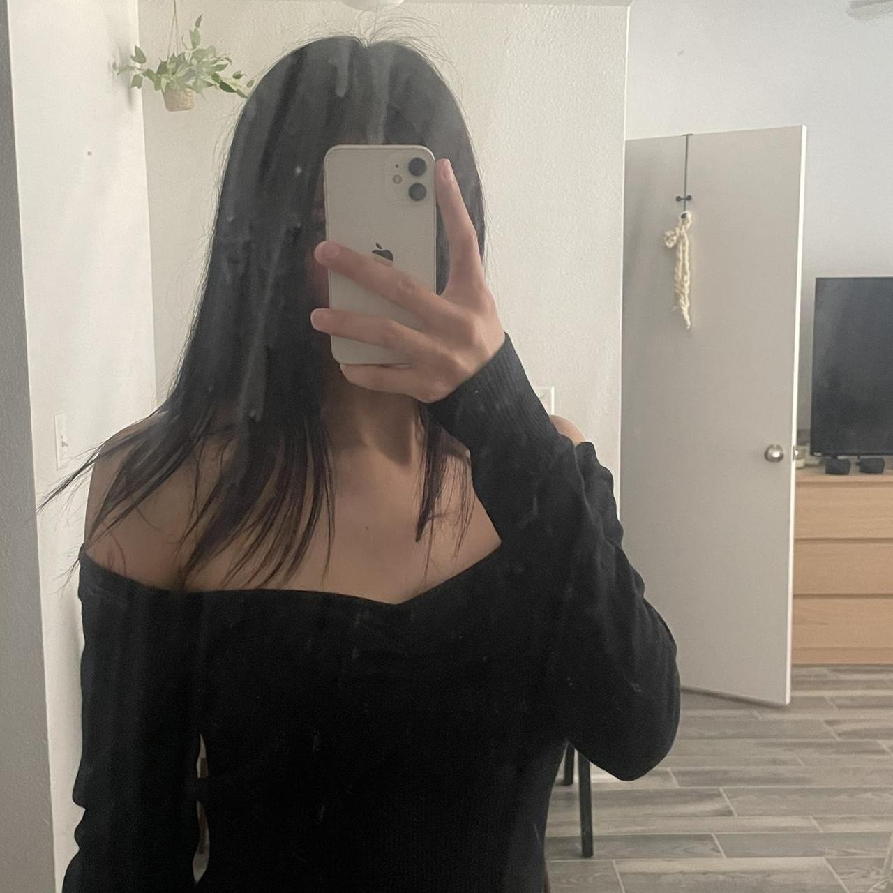 black off the shoulder sweater top in size medium... - Depop