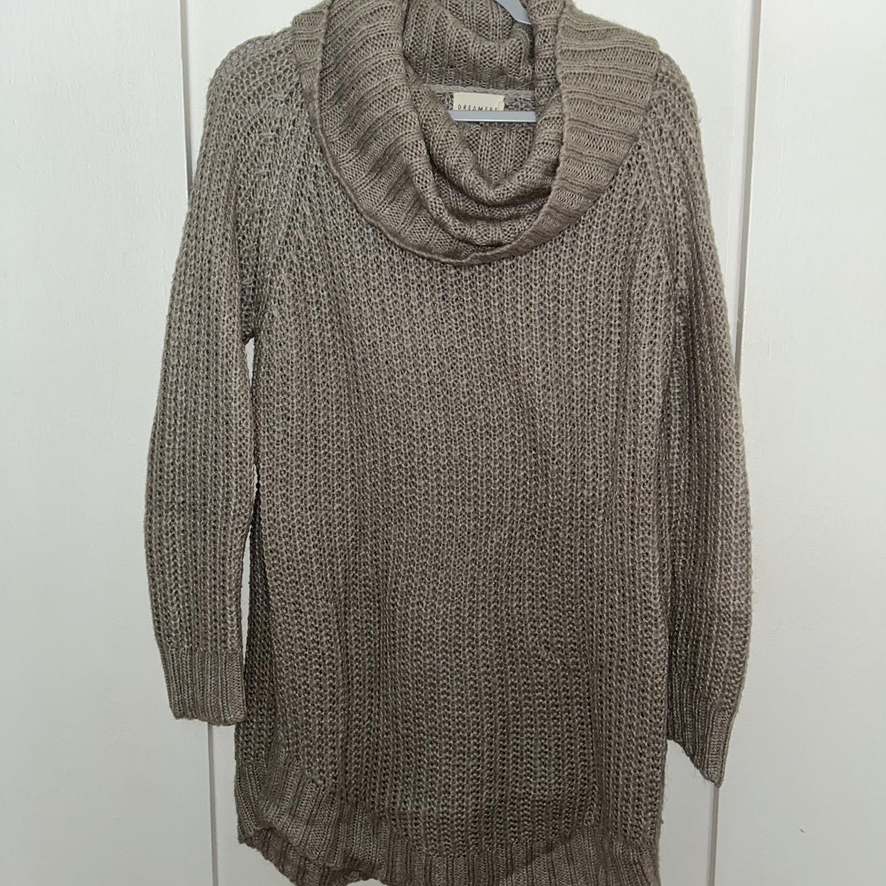 Long, Chunky Knit Sweater with Scarf Neck Size:... - Depop