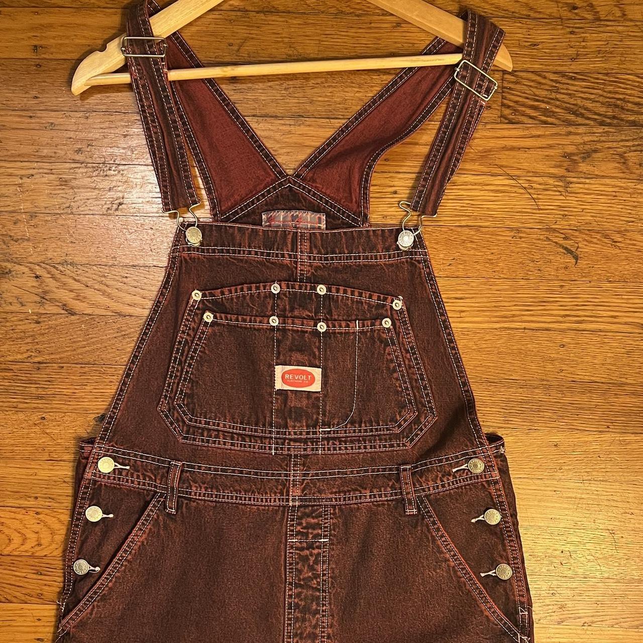 Vintage Revolt Oversized Cutoff Overalls. Maroon... Depop
