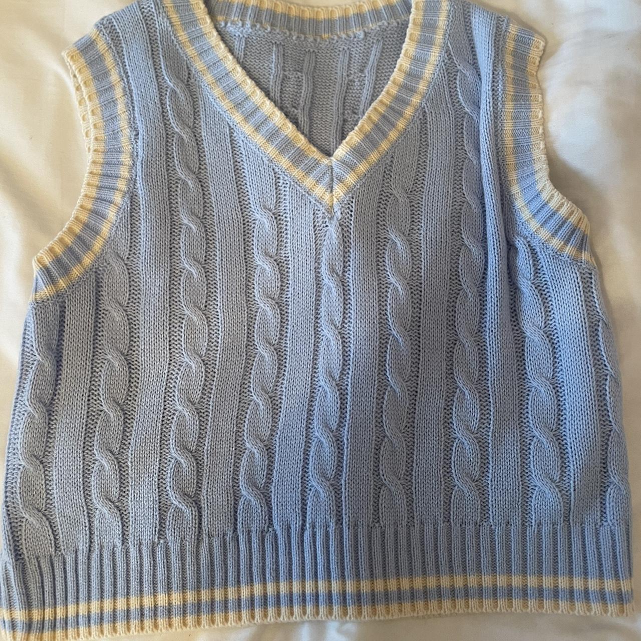 blue and off white sweater vest i am open to... - Depop