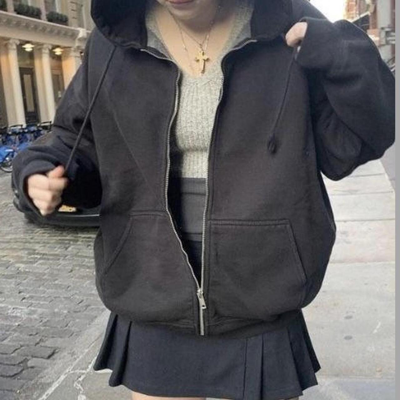 brandy melville black zip up hoodie only worn a few... Depop