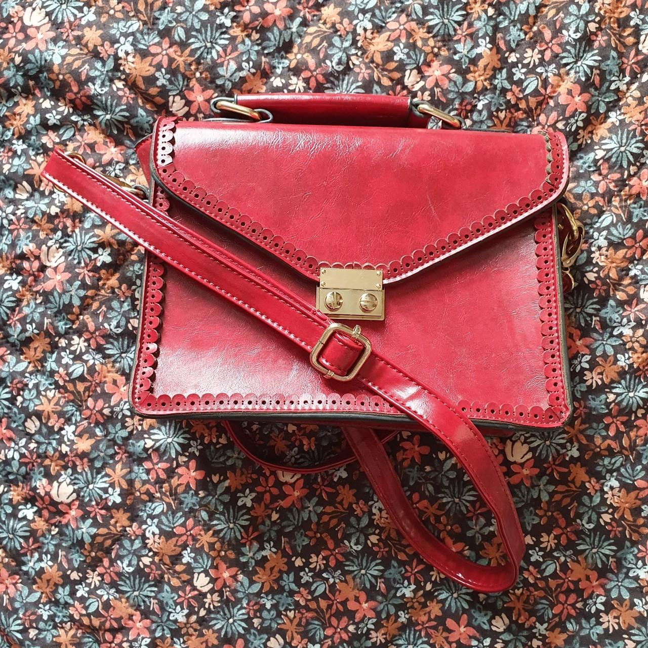 Faux leather handbag. Cute red bag with a... Depop