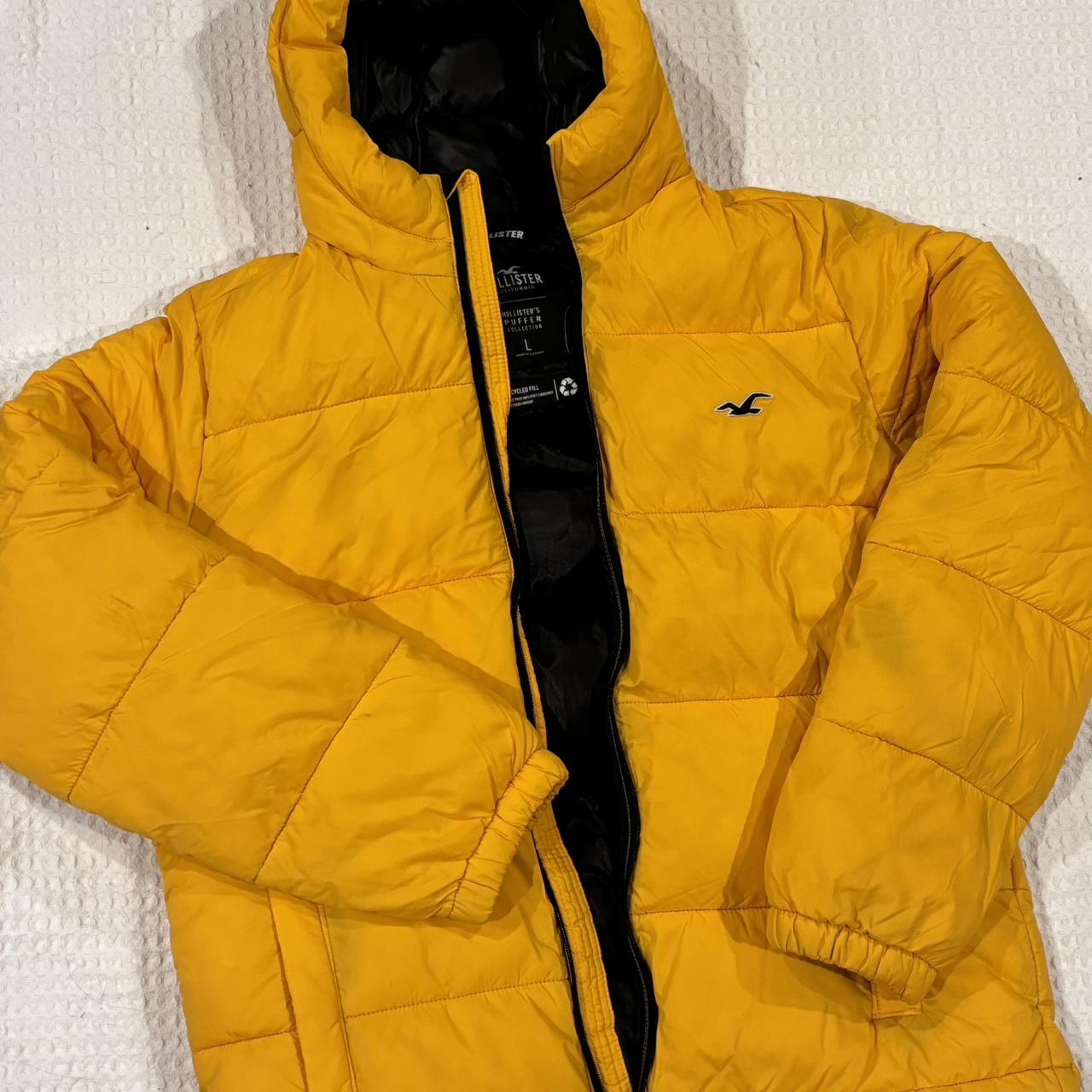 Men s size large yellow Hollister puffer jacket. Depop