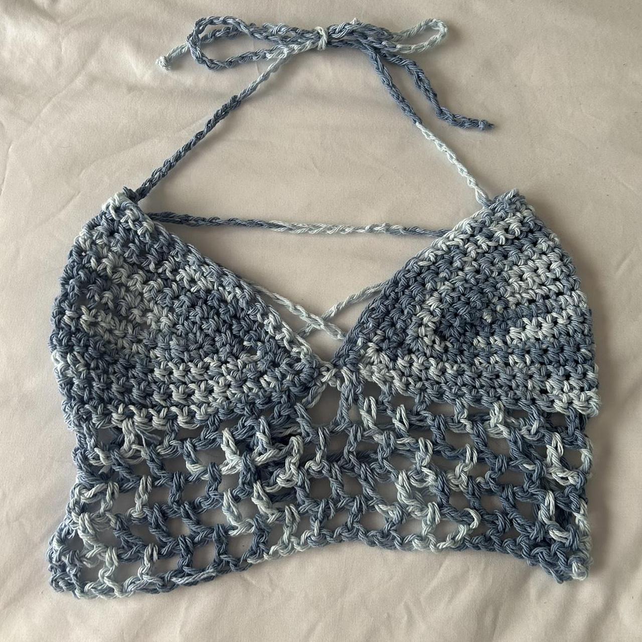 Handmade crochet mesh crop top -adjustable... - Depop