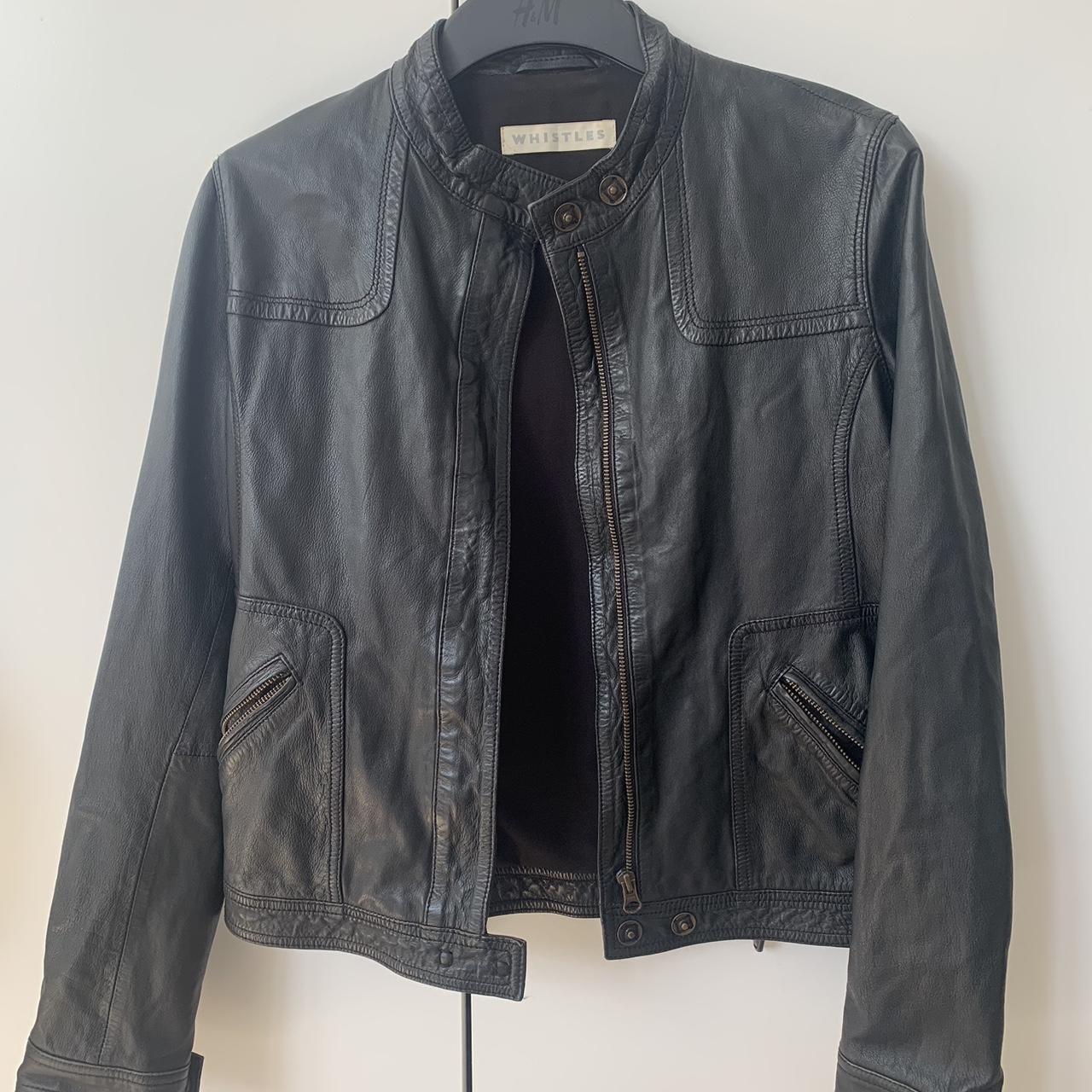 Whistles Black Leather Jacket Women’s, size... Depop