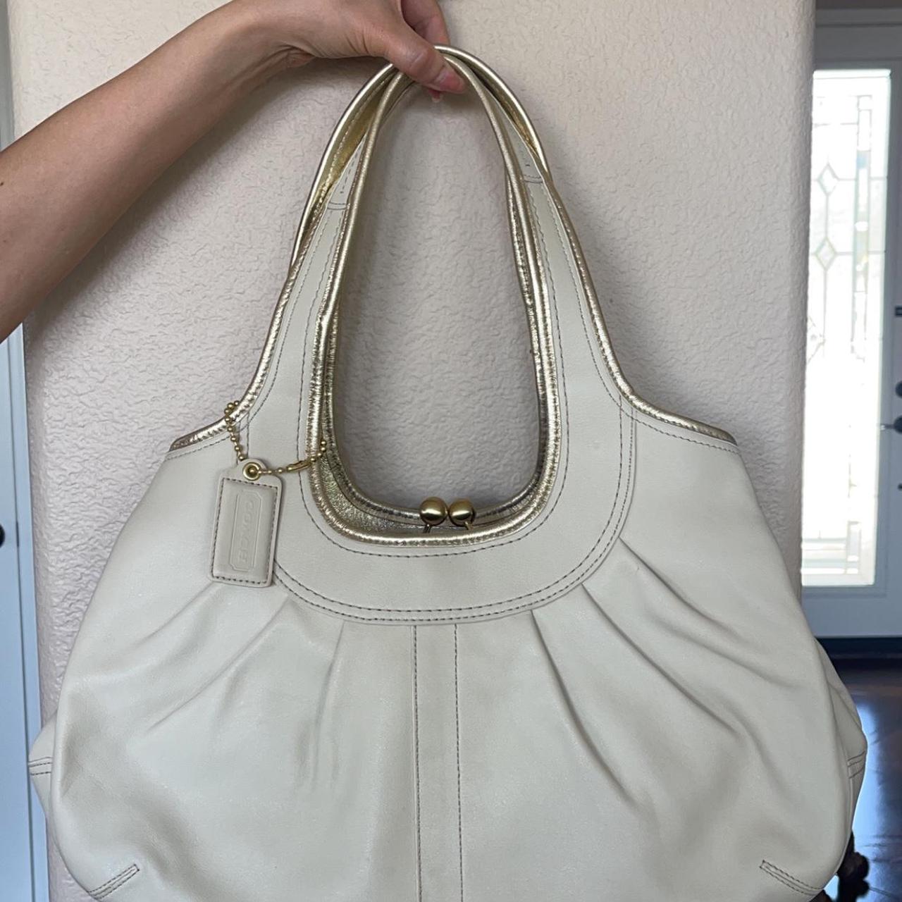 COACH F14379 Ivory Ergo Leather Pleated Frame | Depop