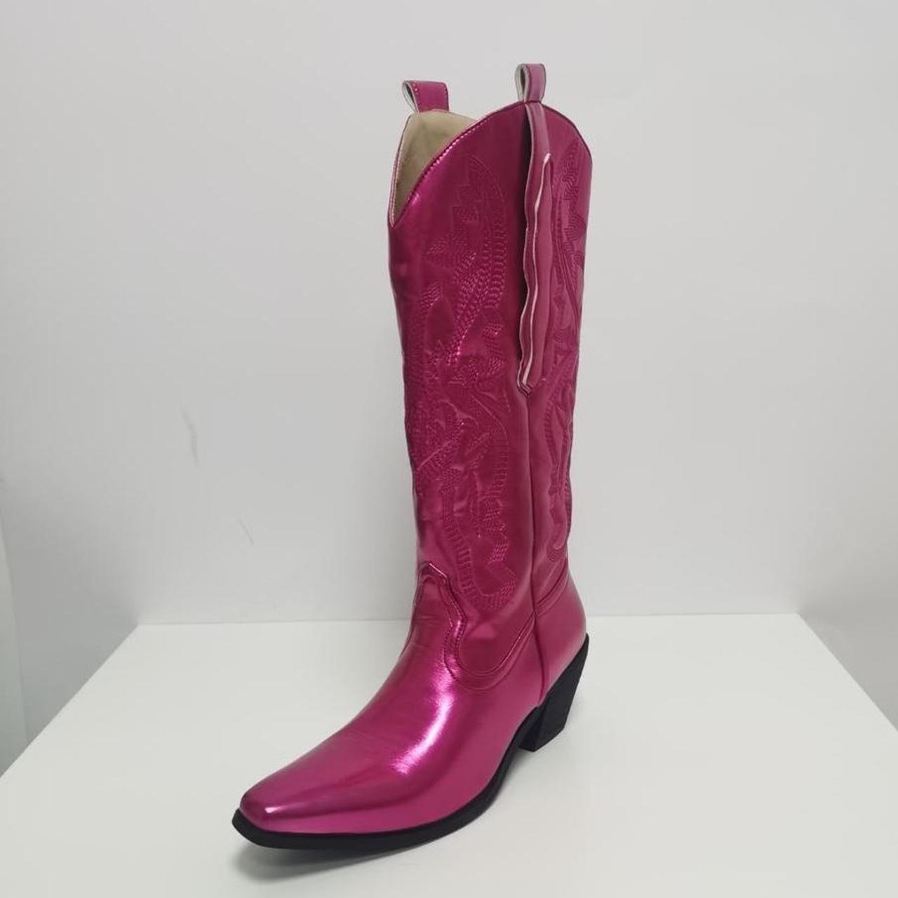 Metallic hot pink cowboy boots perfect for depop