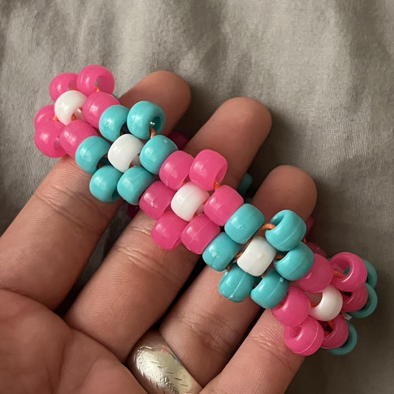 Cyan and Pink flower kandi cuff <3 Depop