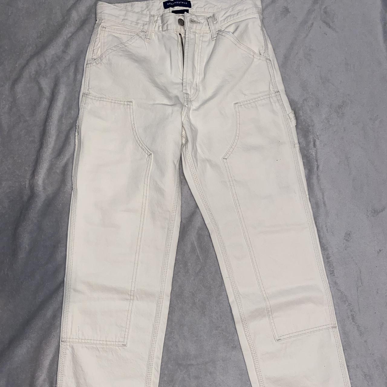 Aeropostale White Relaxed Carpenter Jeans Size:... - Depop
