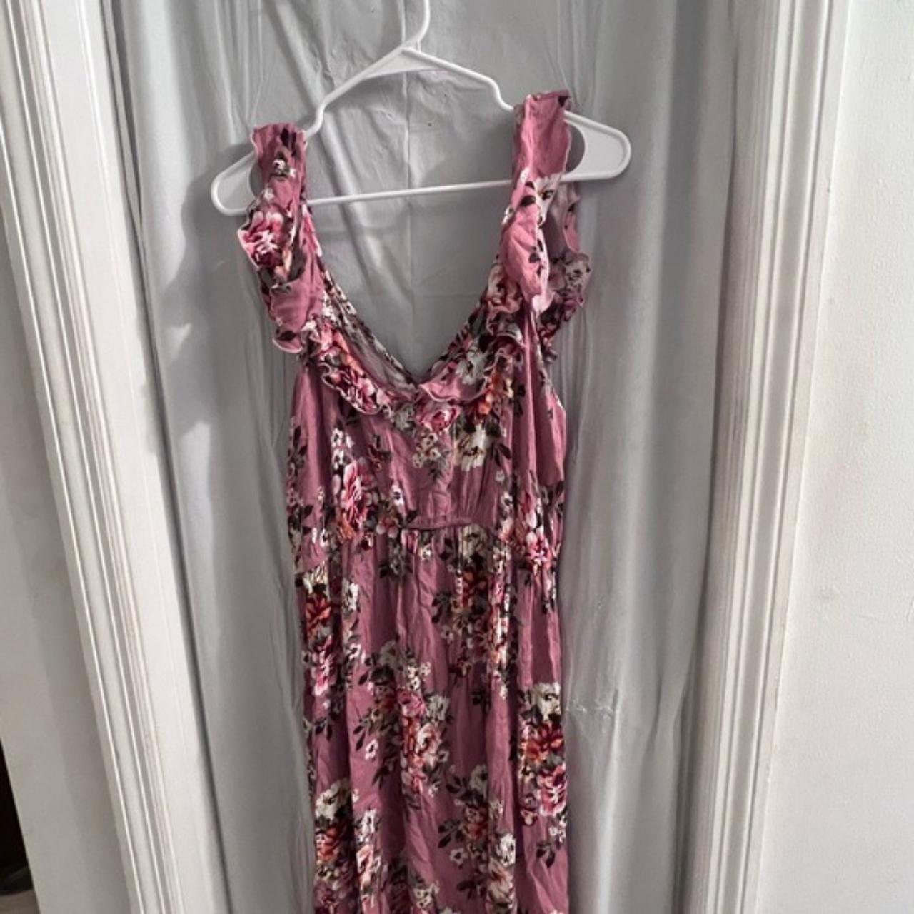 Like new pink floral dress ruffled... - Depop