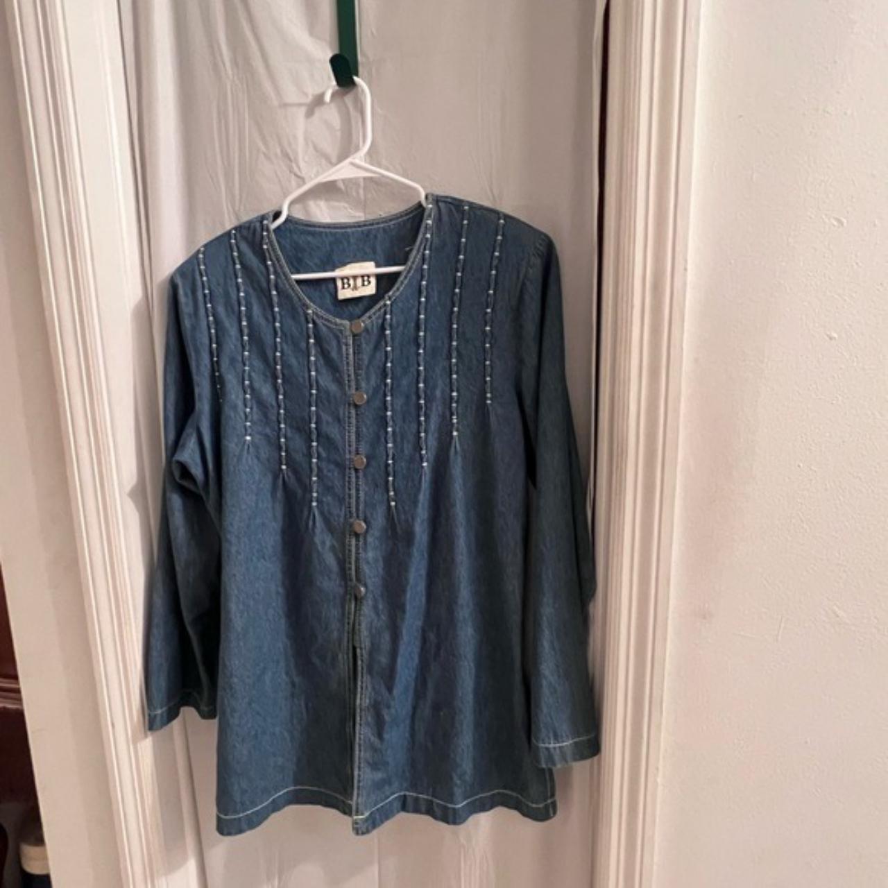 Vintage bxb denim tunic shirt Long sleeve Tie back... - Depop