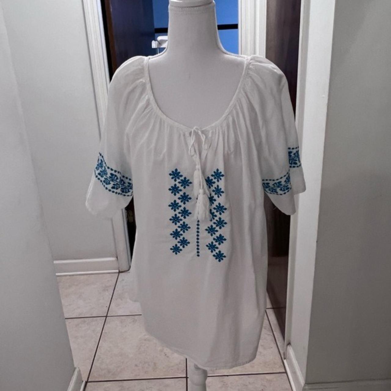 Like new advance apparel white embroidered peasant... - Depop