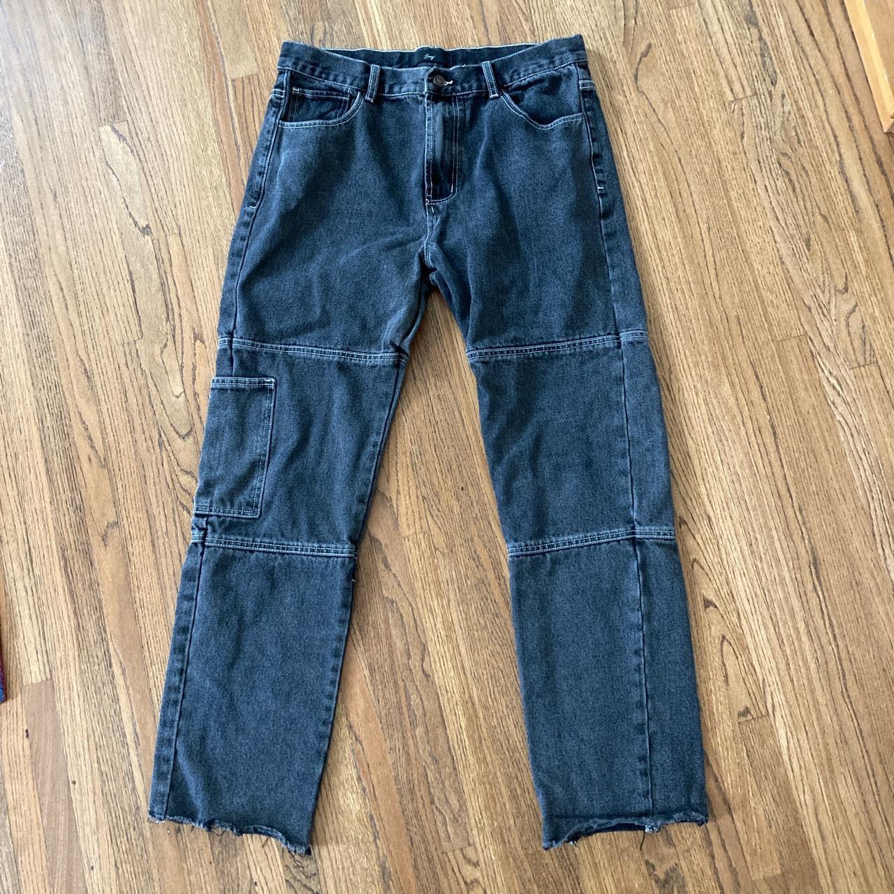 Juny black contrast stitch jeans. Tagged as a size... - Depop