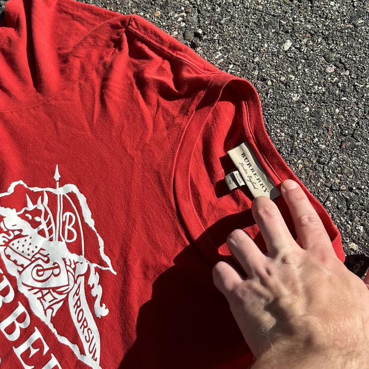 Burberry red logo tee Fits L 2000's Authentic | Depop