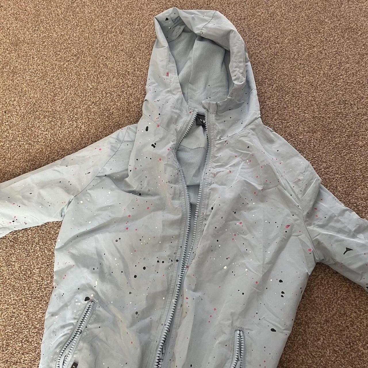 Light blue and white paint splatter jacket, novelty