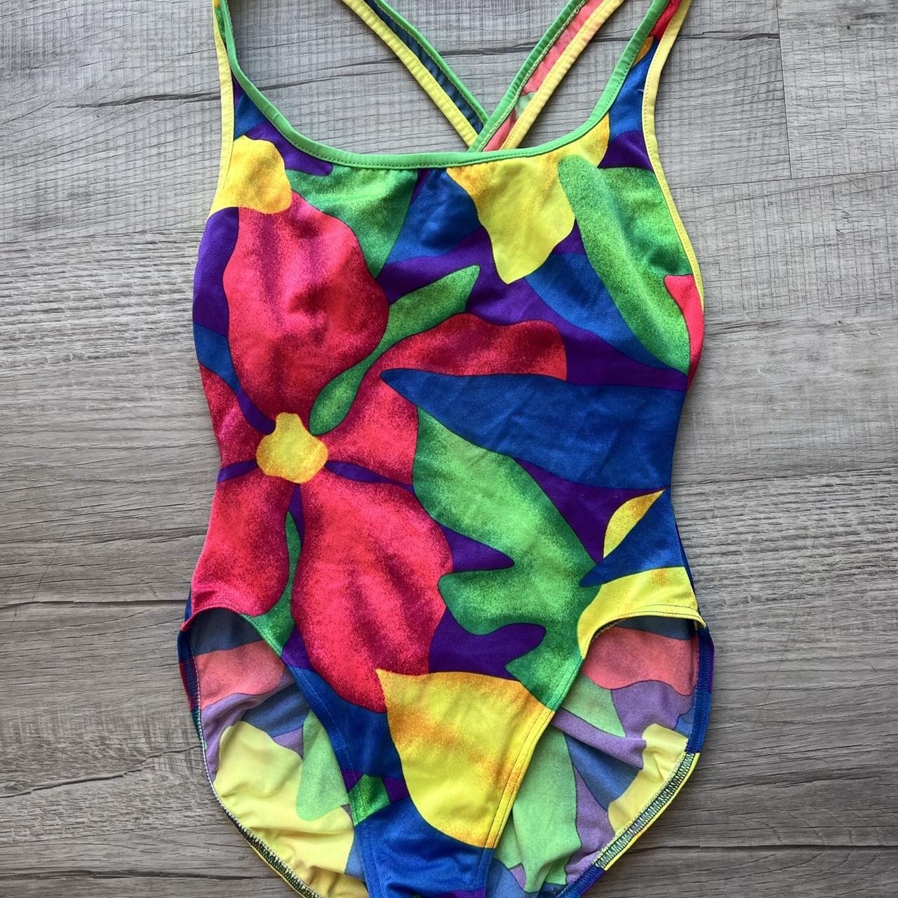 90s Vintage Bold Floral One Piece Swimsuit Turn Depop