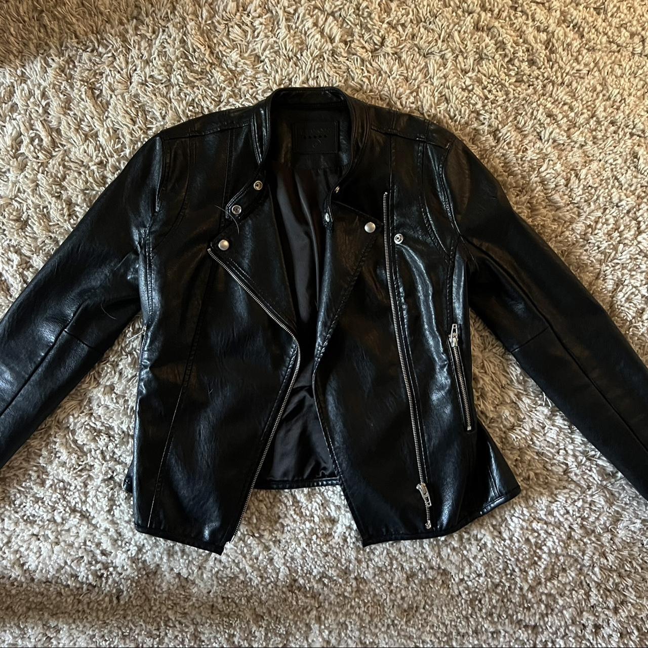 Worn once black vegan leather jacket. Bought at $150... - Depop