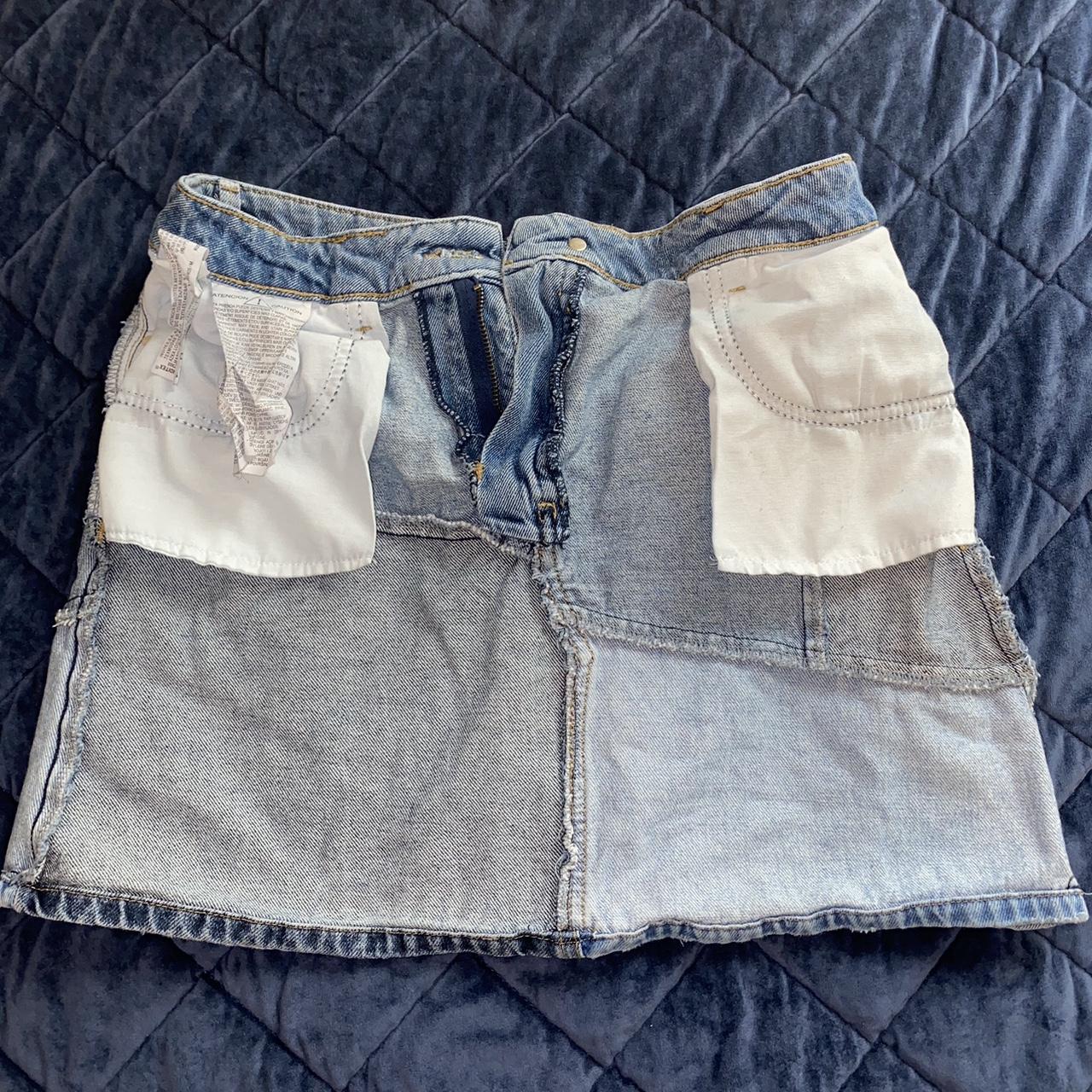 Super cute and edgy ZARA patchwork mini denim skirt.... - Depop