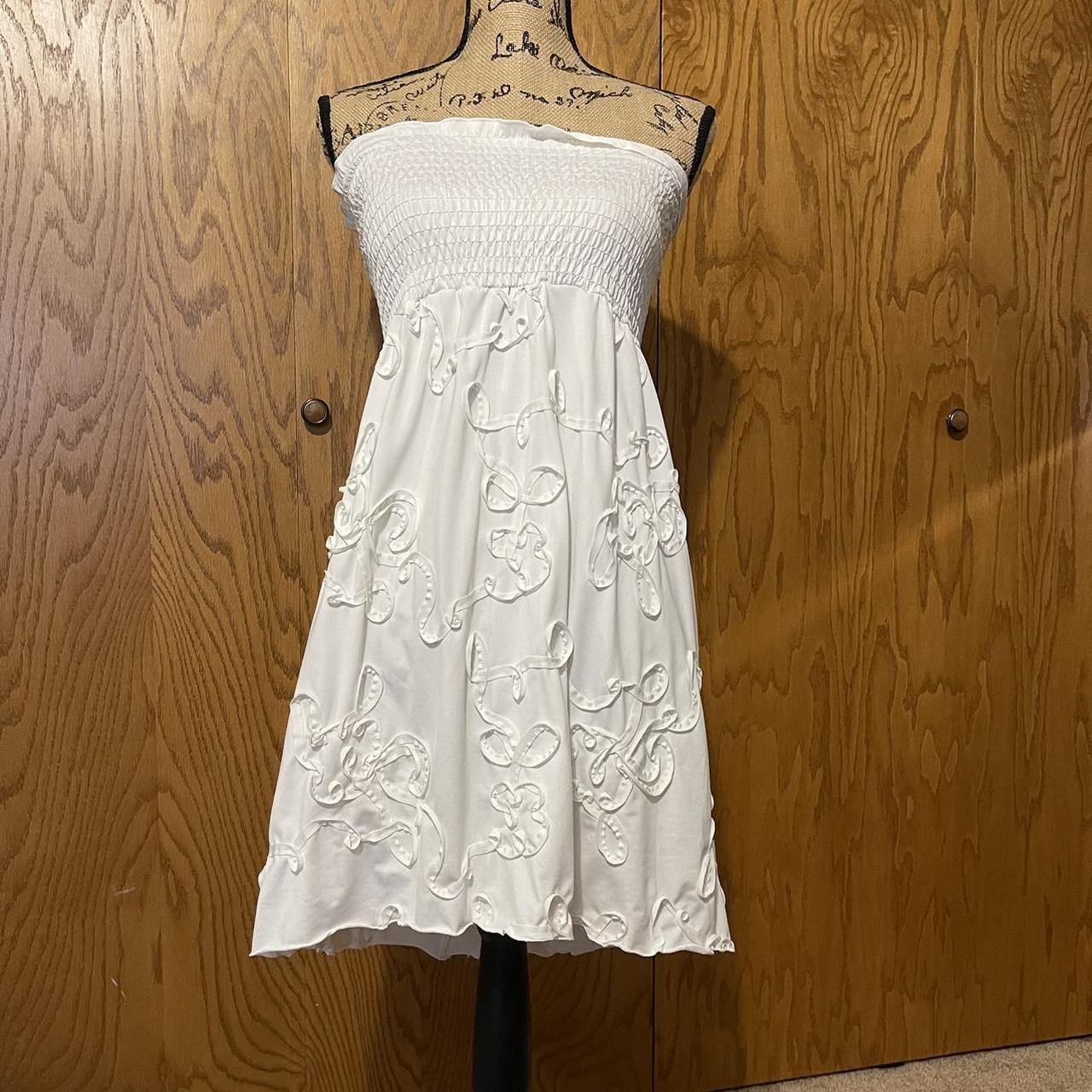 white strapless tube top cover up dress size... - Depop