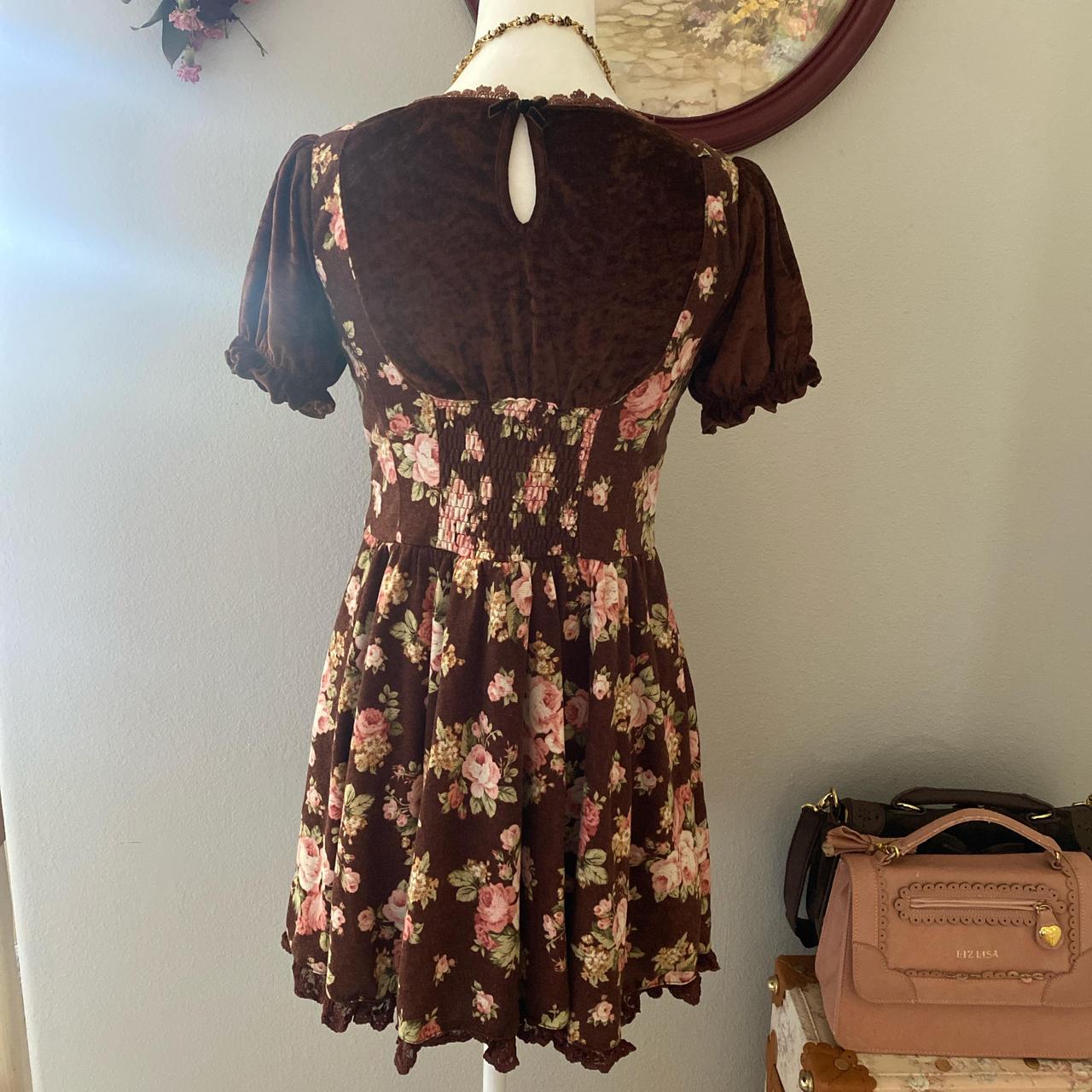 liz lisa chocolate brown floral milkmaid dress 🍫... - Depop