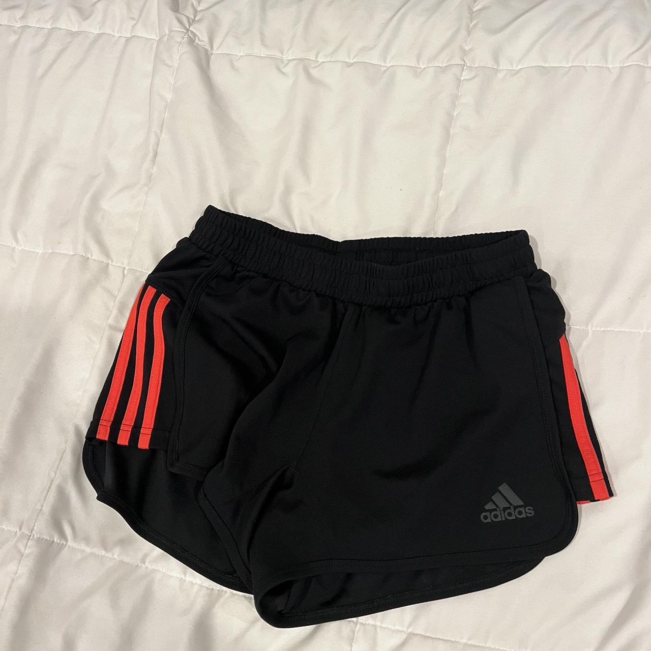 Black adidas shorts with red stripes best sale