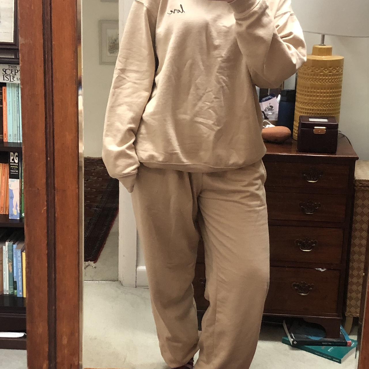 light brown tracksuit set super comfy and... - Depop