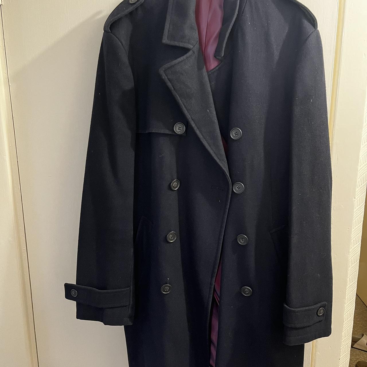 Navy wool overcoat from french connection for sale.... - Depop