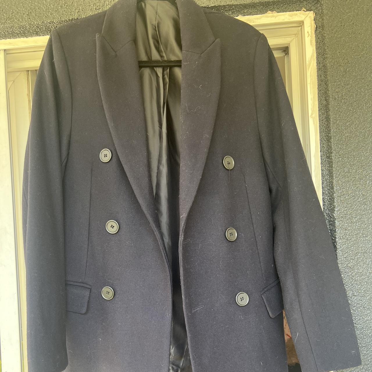 H&M Navy Double Breasted Wool Overcoat Winter is... - Depop