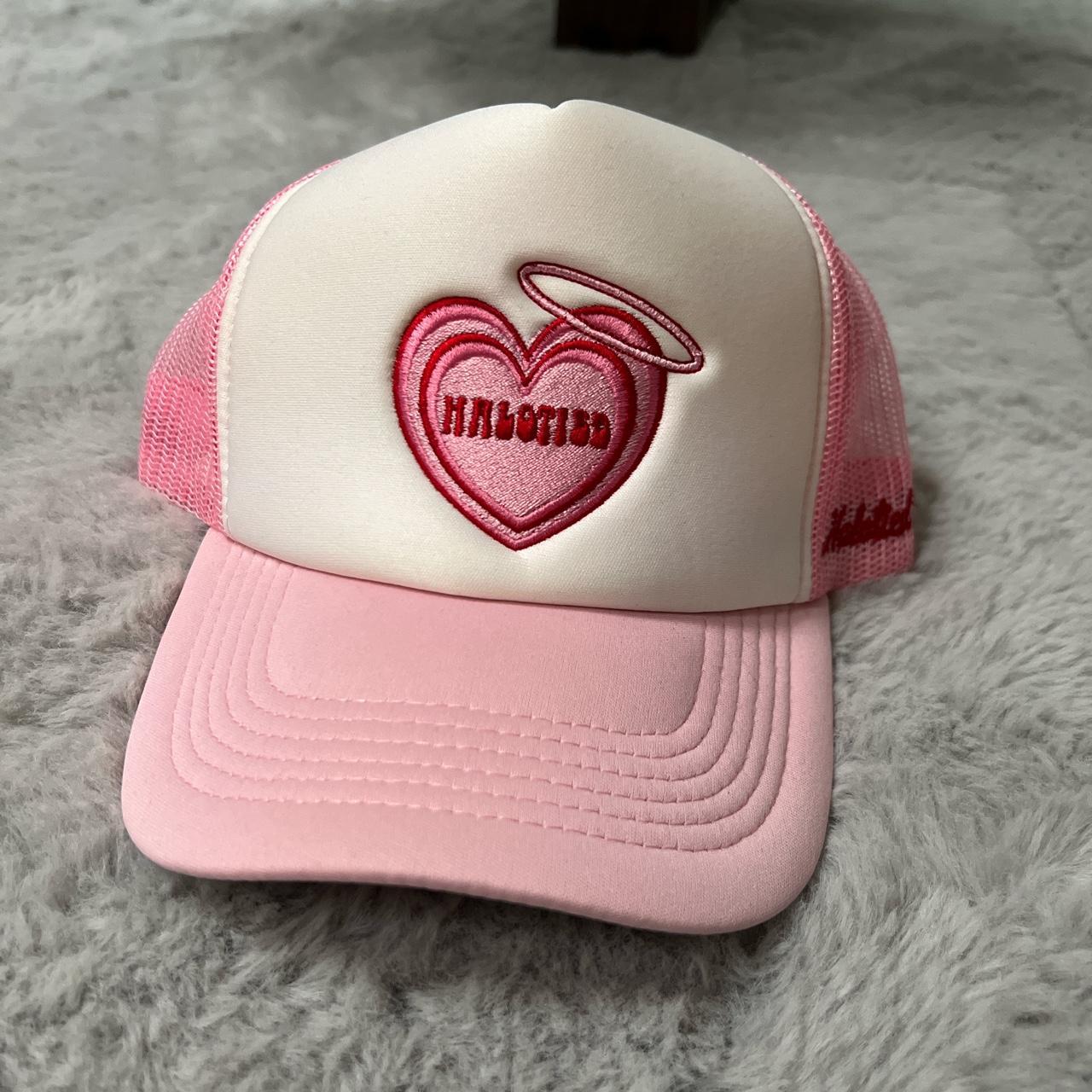 Women's Pink and White Hat Depop
