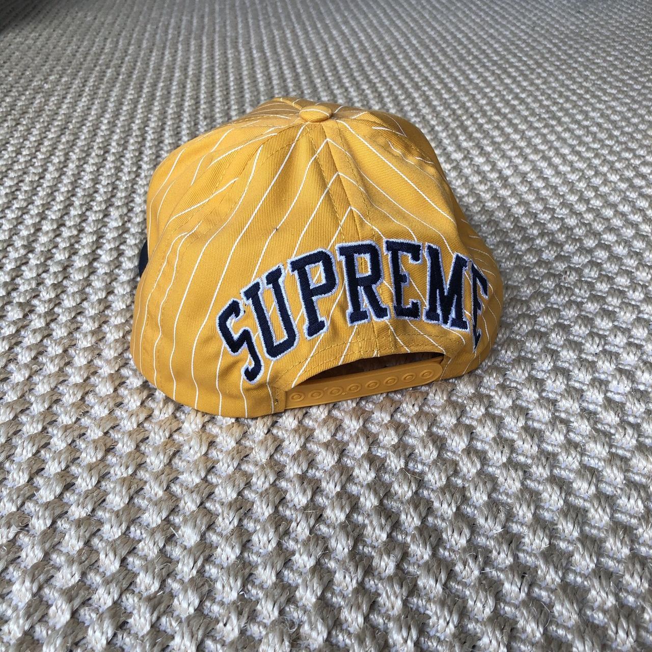 Supreme Pinstripe Back Arc Five Panel Snapback from...