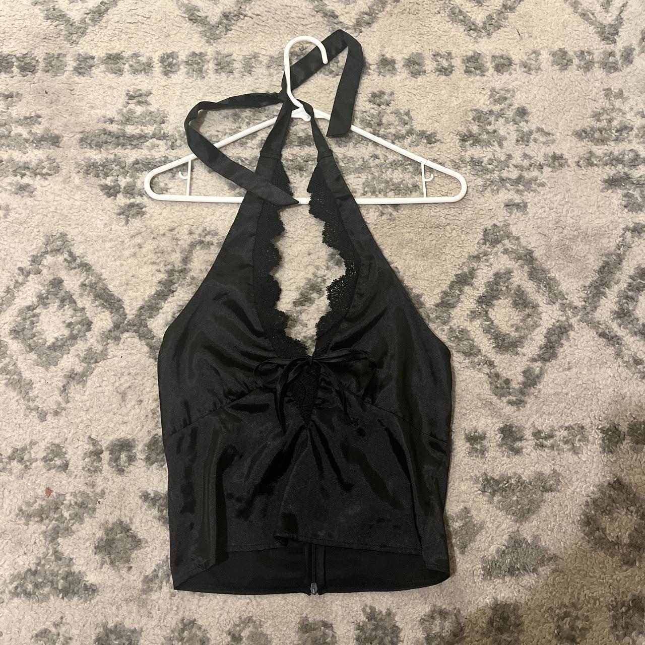 black bow top with lace trim (never worn) #bow #bows... - Depop