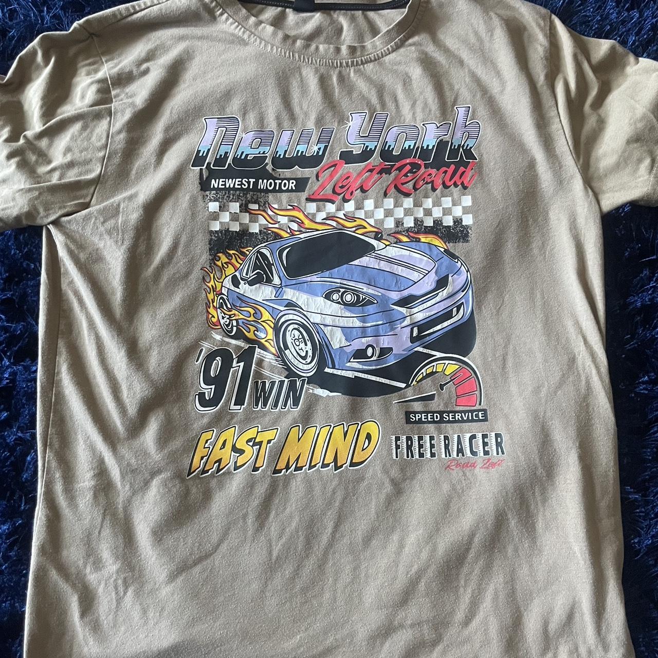 Brown Graphic racing Tee - Depop