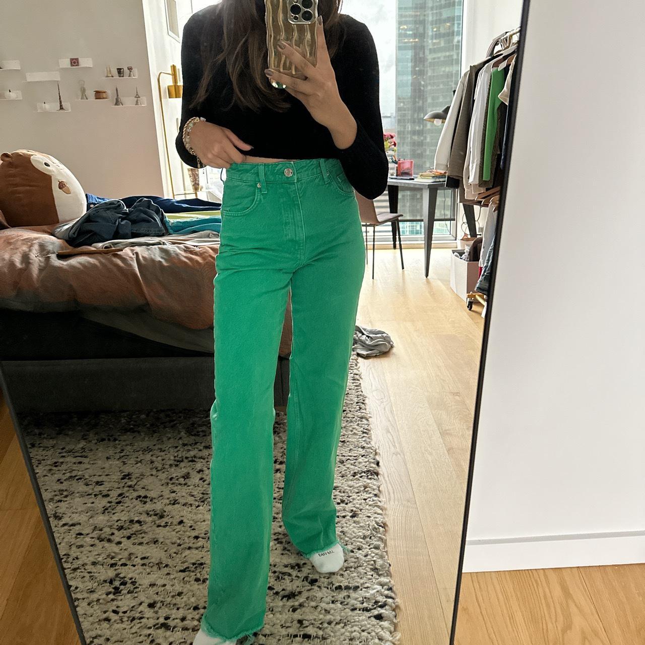 Super cute green Zara jeans! Hardly ever worn, super... Depop