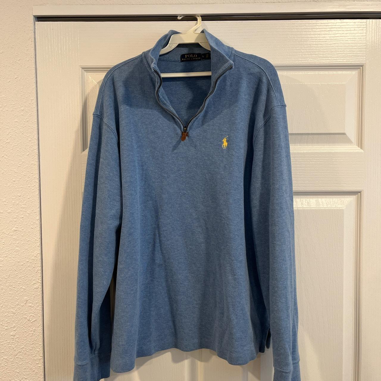 Large Polo Ralph Lauren light blue cotton quarter... - Depop