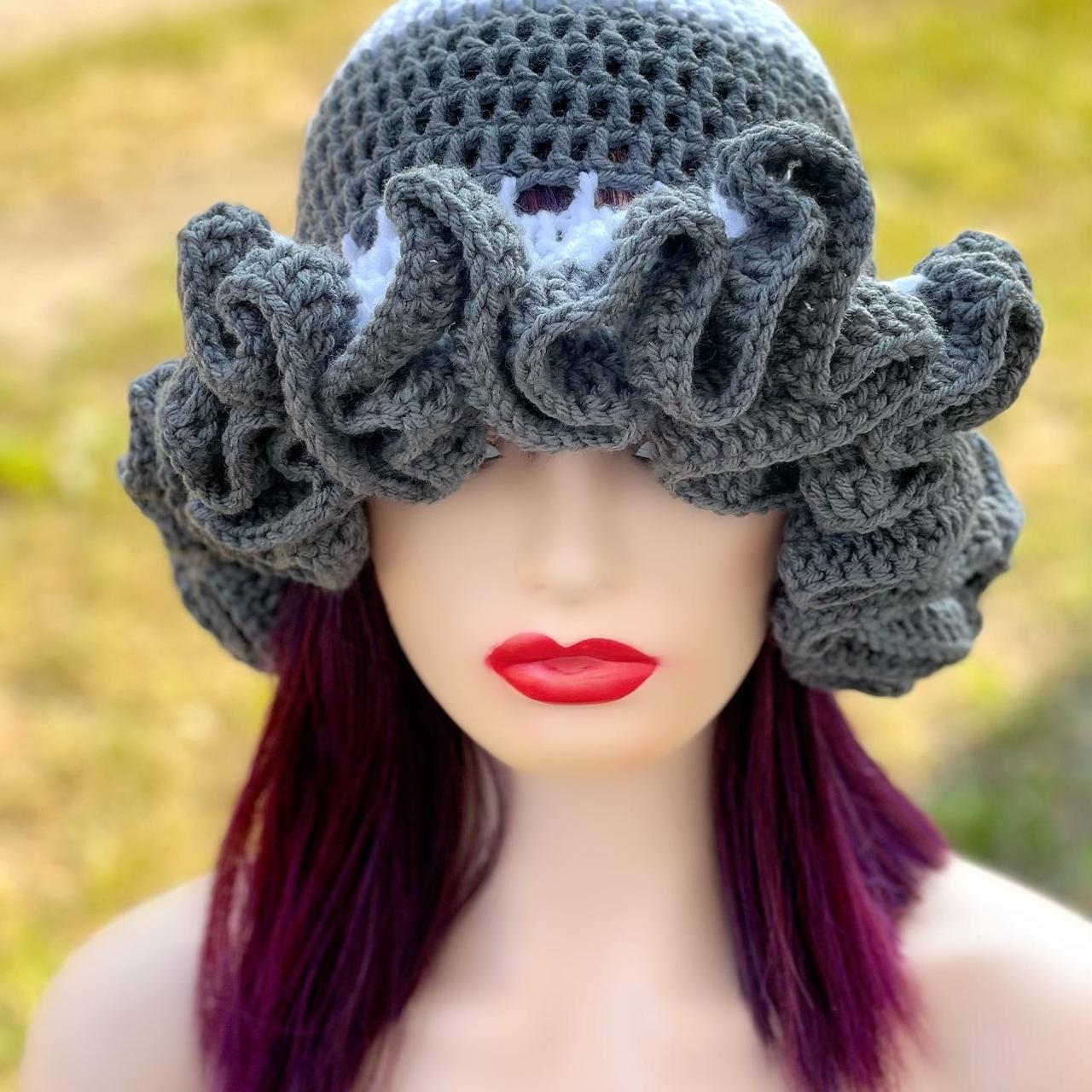 Handmade crochet ruffle hat - Depop