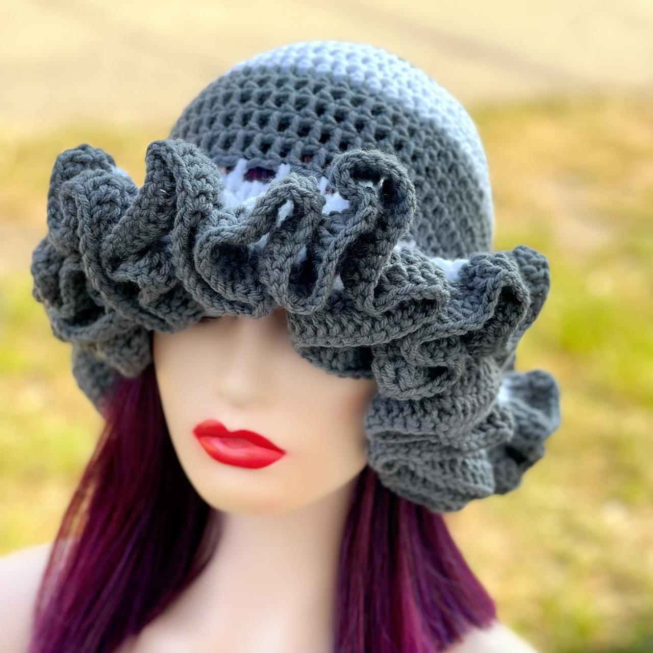 Handmade crochet ruffle hat - Depop