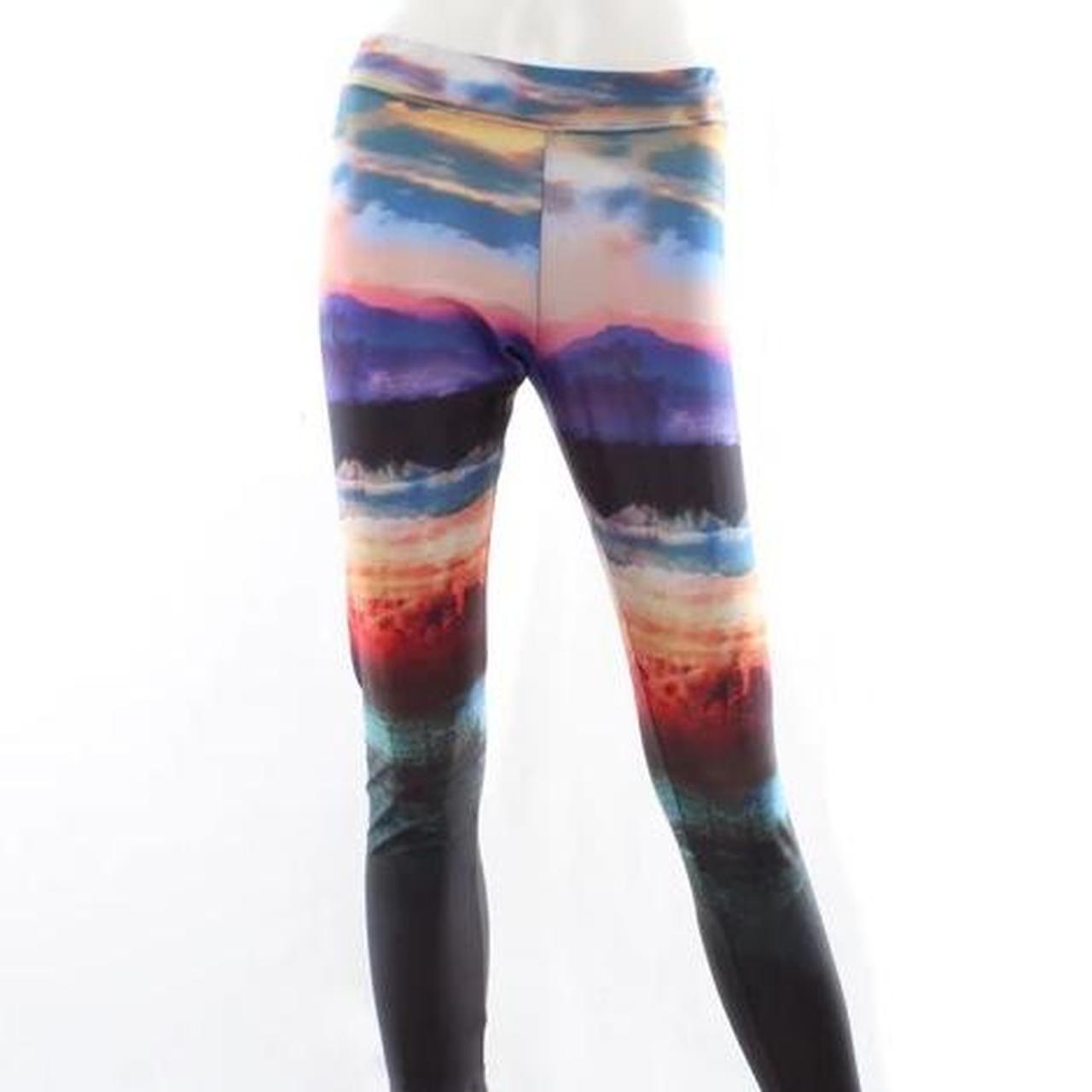 Multicolored stretch activewear leggings with - Depop