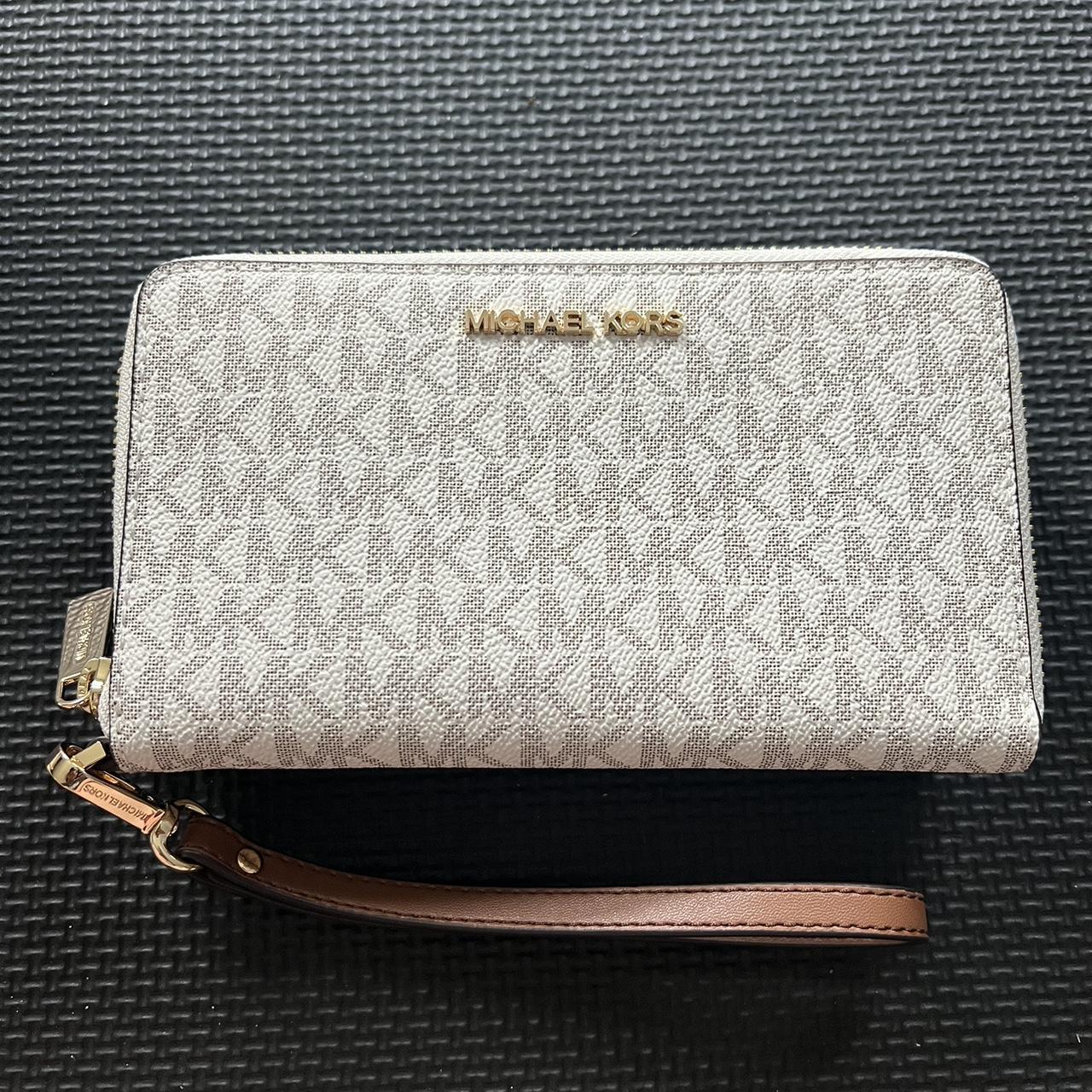 Michael kors brown and cream wallet with wristband... - Depop