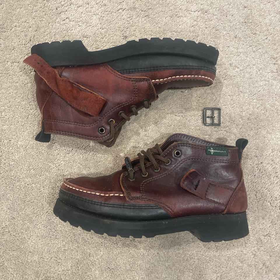 90s eastland leather maroon platform boots strap. Depop