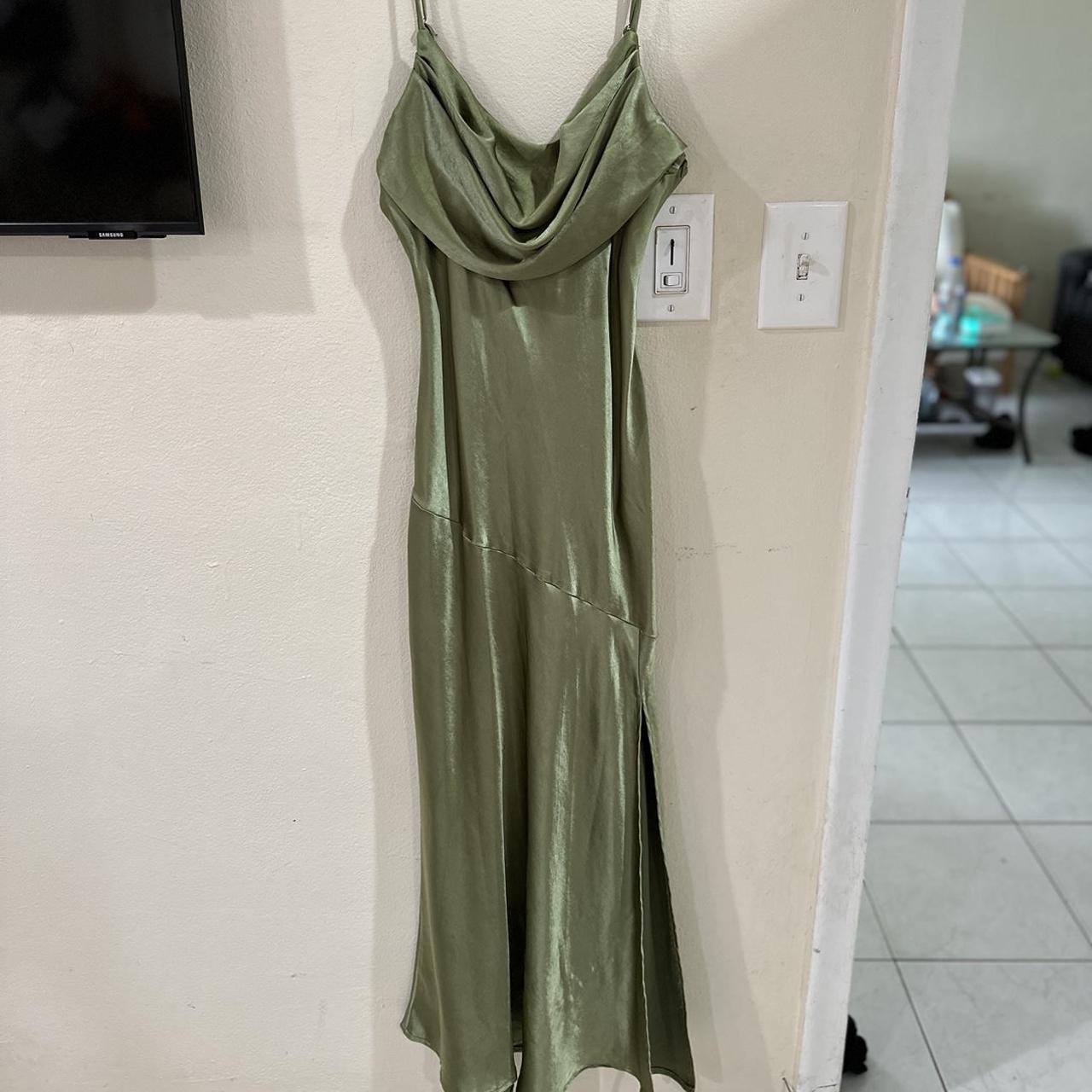 Satin green spaghetti string dress. Very classy,… - Depop