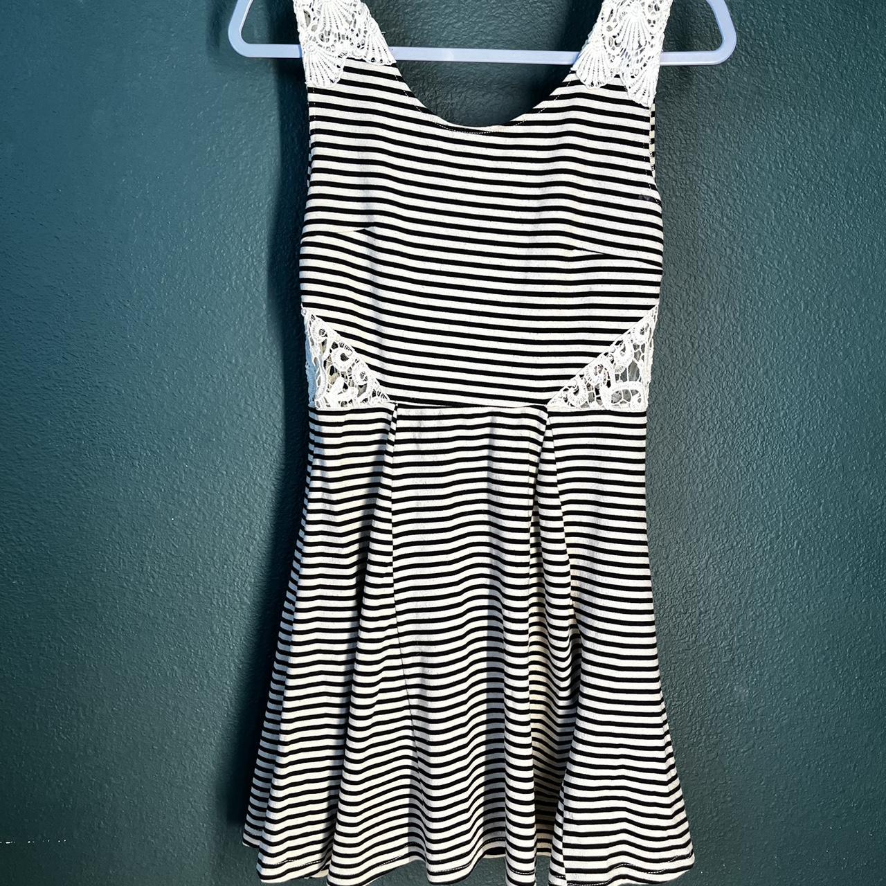 Poor Couture medium black & cream striped dress -... - Depop