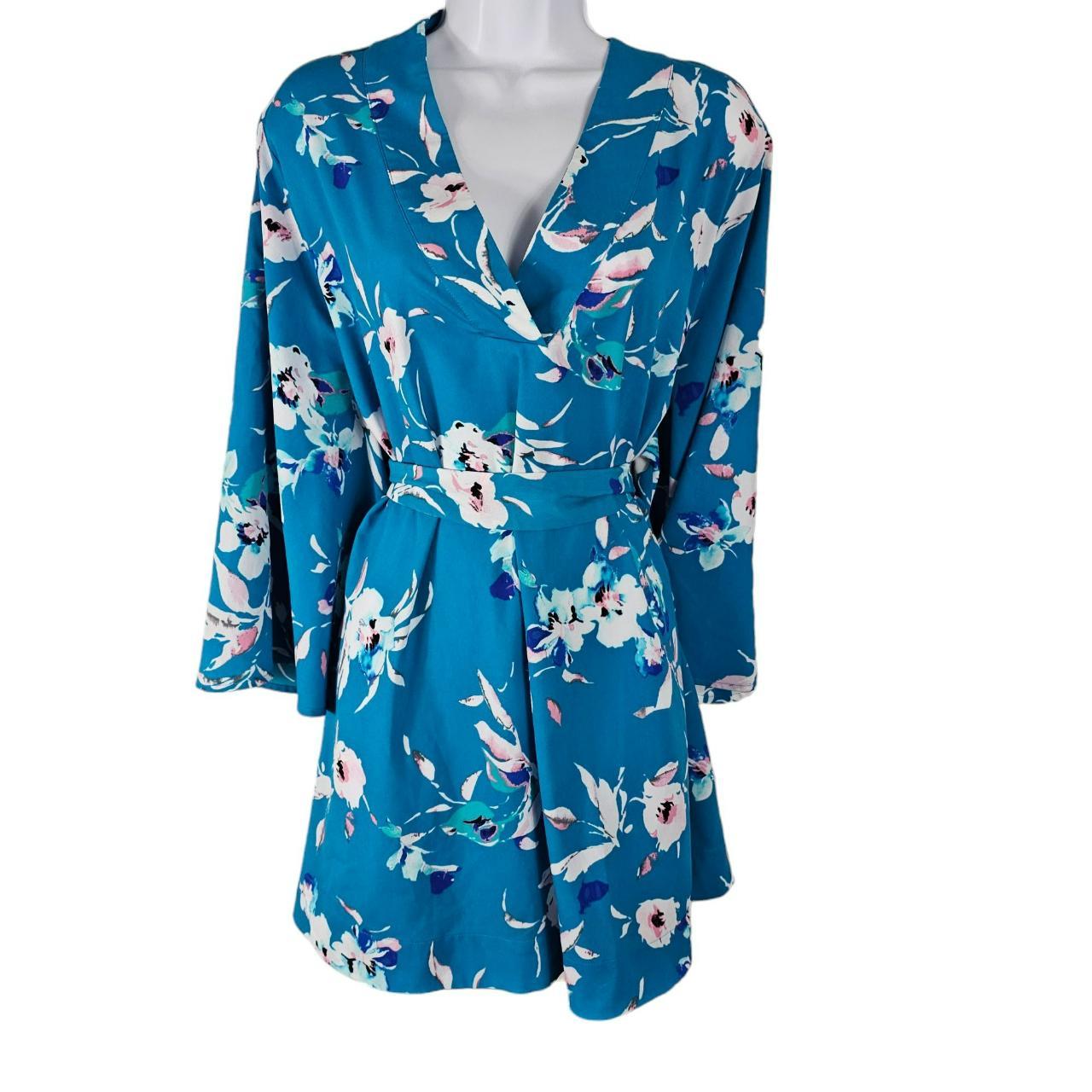 18/20 Lane Bryant Teal Belted Plus Size Floral... - Depop