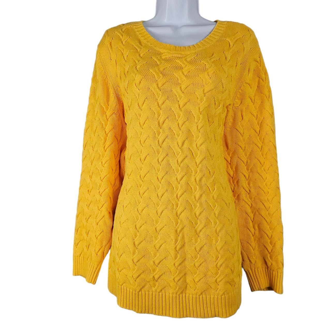 2x Lands' End Yellow Drifter Cable Knit Chunky Plus... Depop