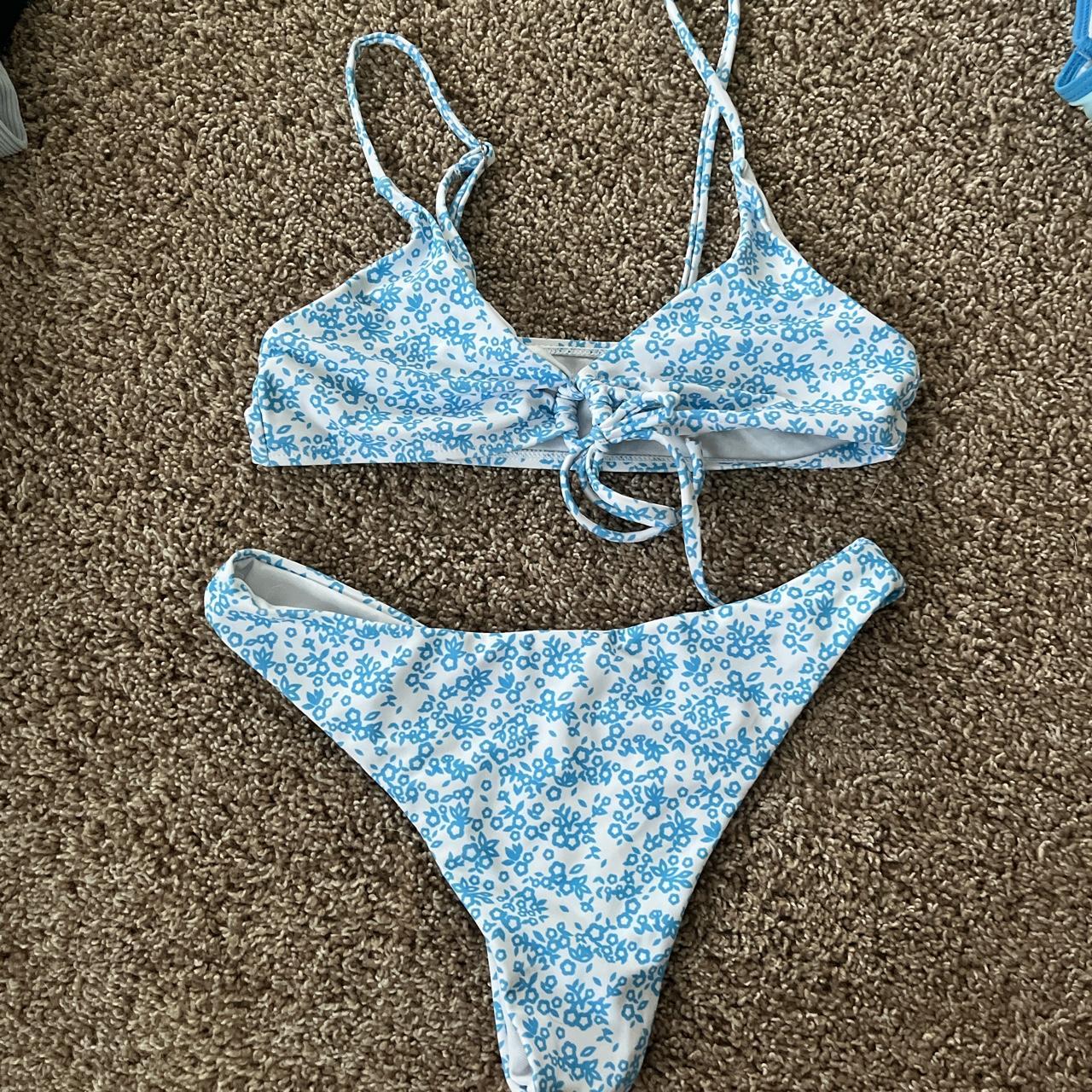 Frankies Bikinis Women S Blue And White Bikinis And Tankini Sets Depop