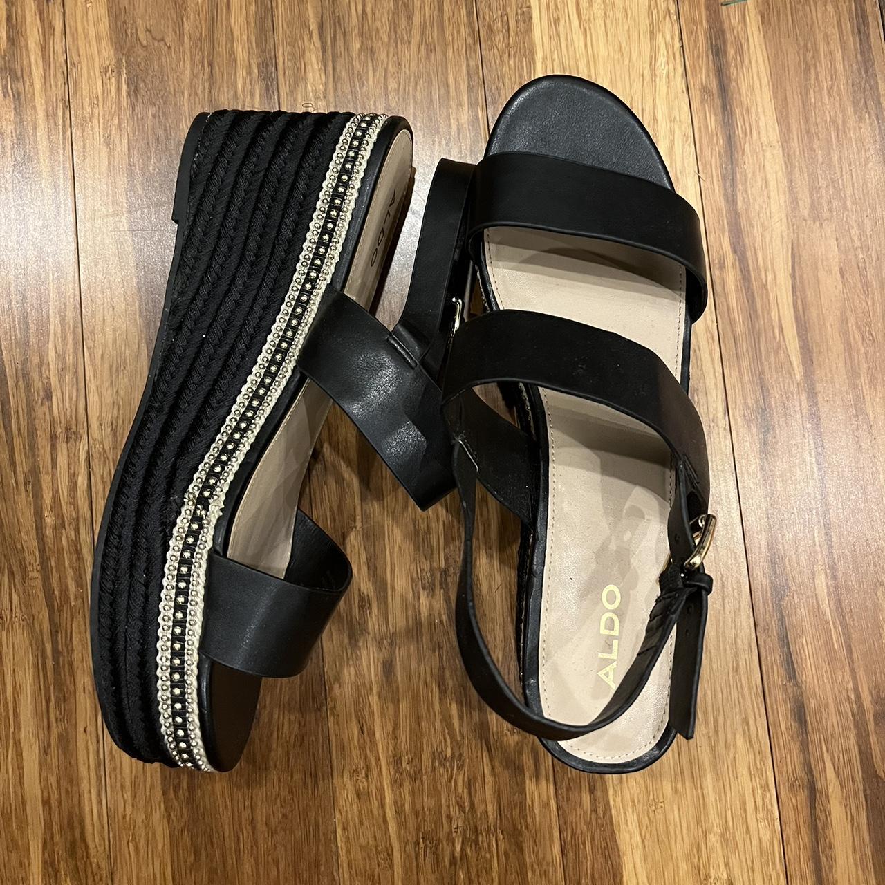 ALDO Women's Black and Gold Sandals | Depop