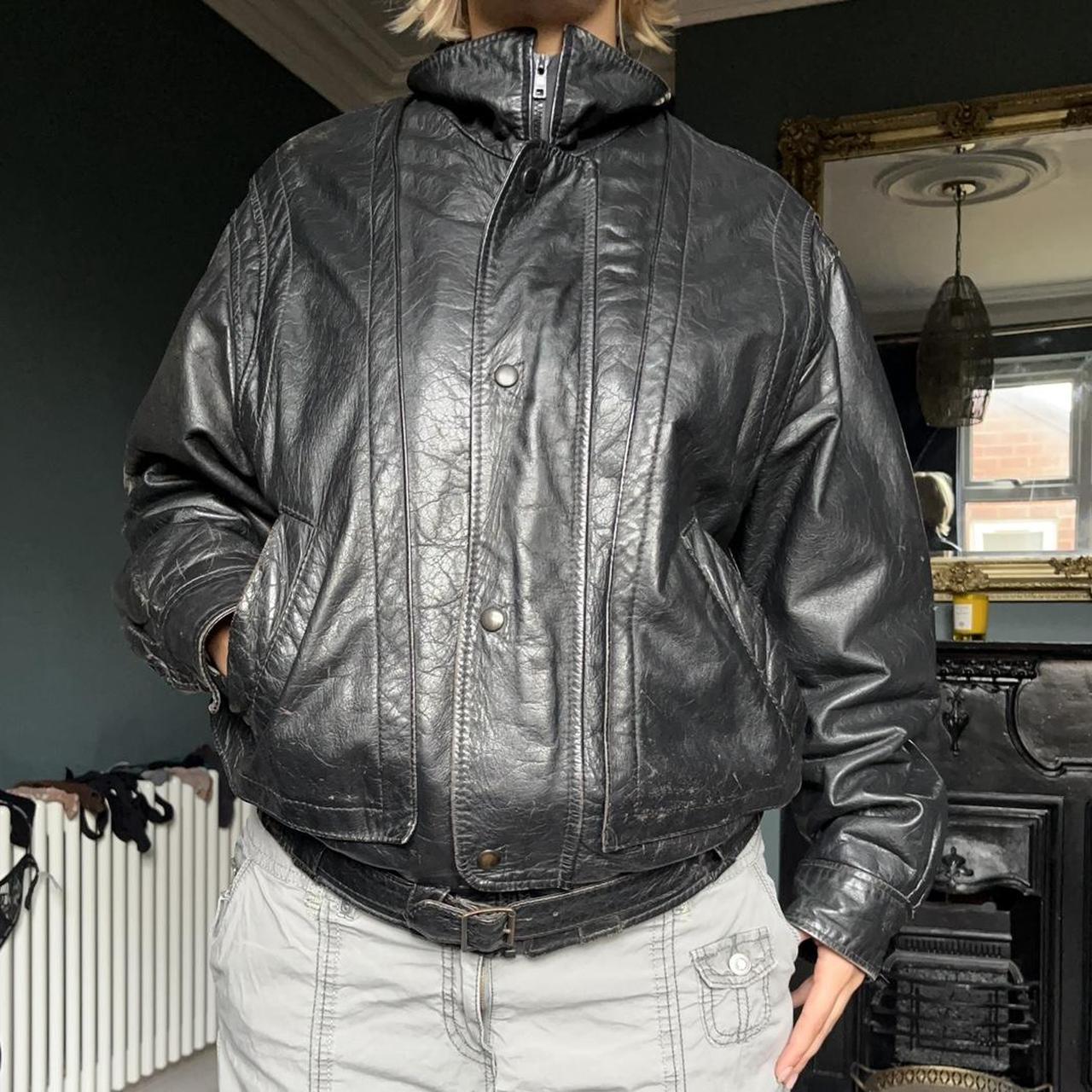 vintage leather bomber jacket 2000s/72k style but - Depop
