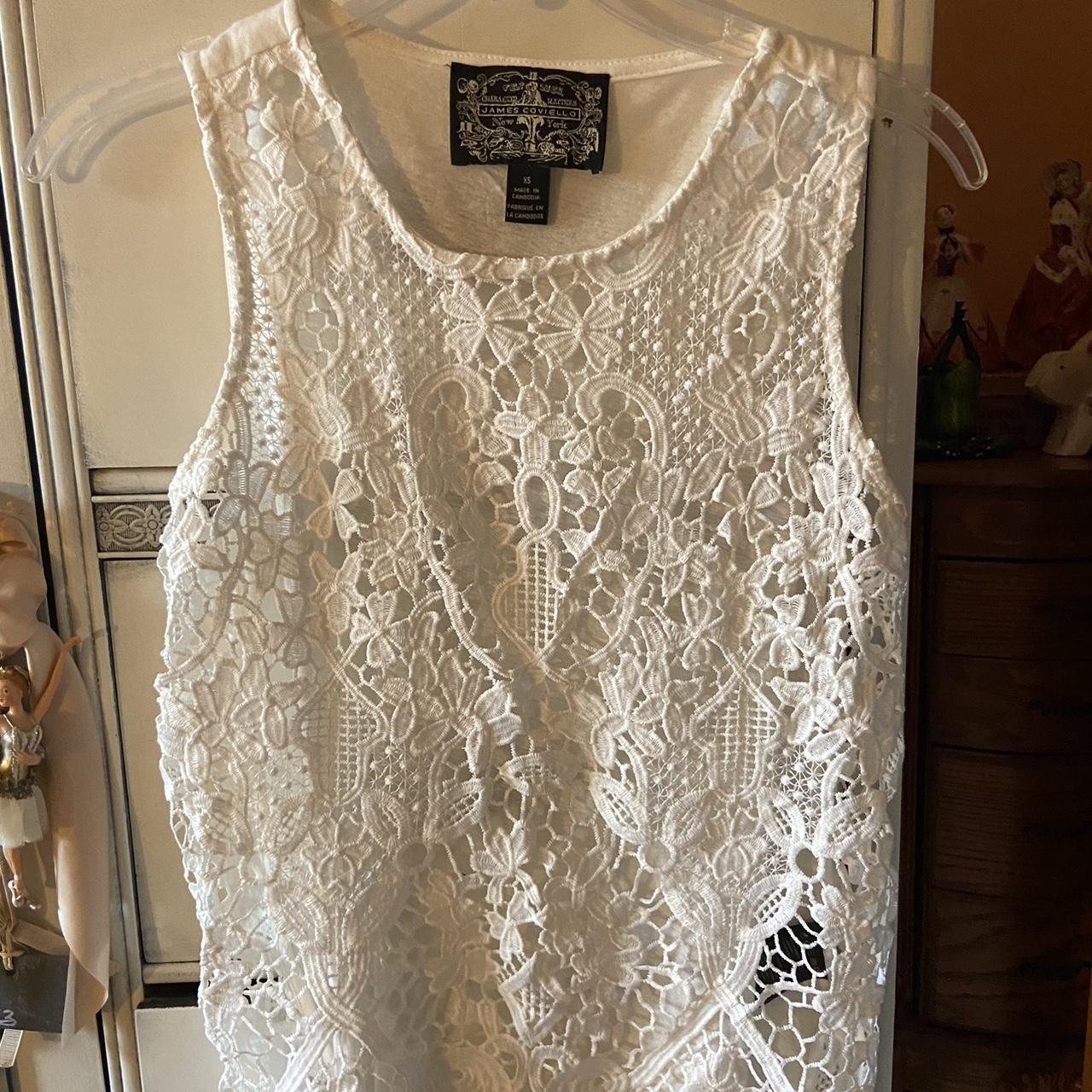 White lace see through tank. I wore it once with a... - Depop