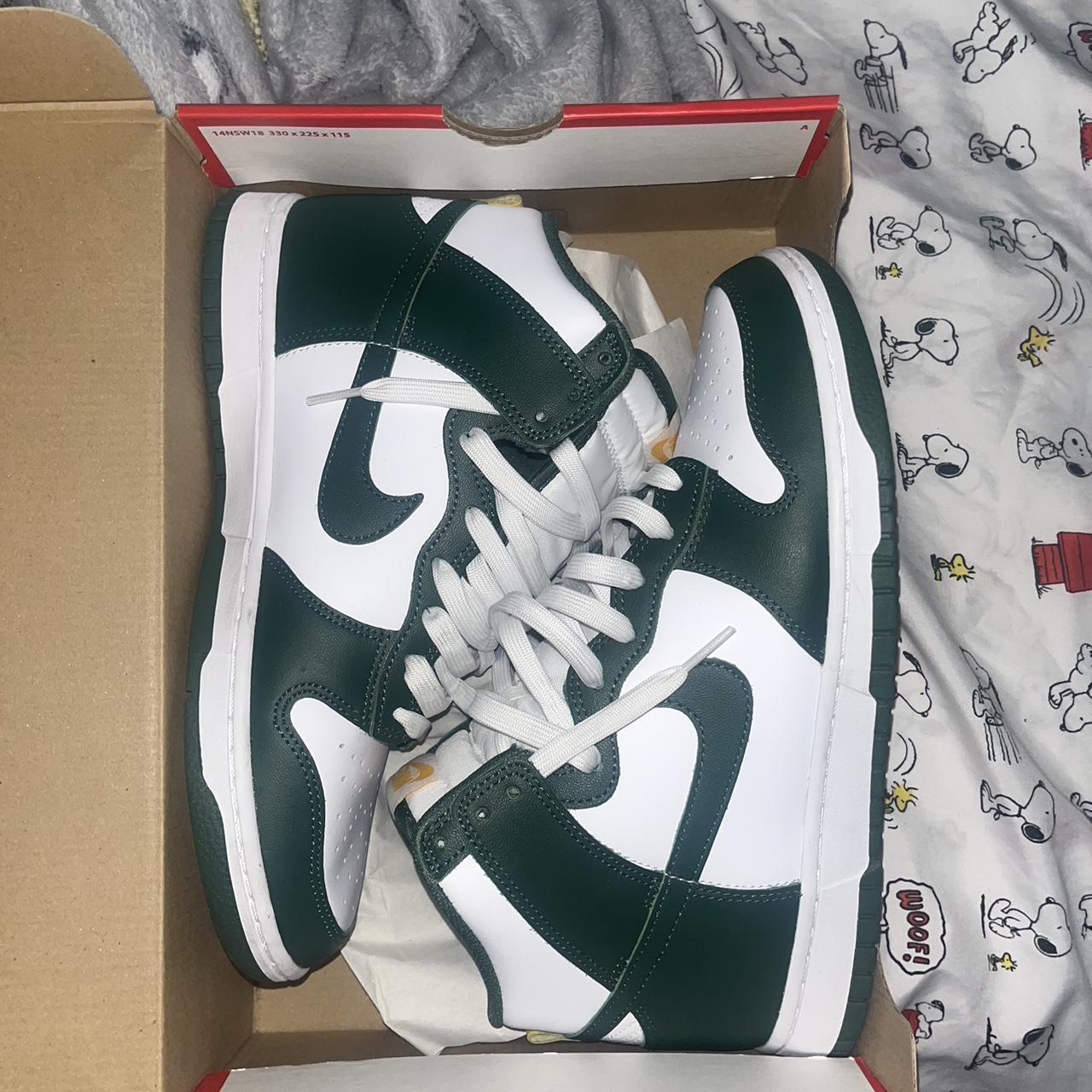 spartan green dunk high cream laces