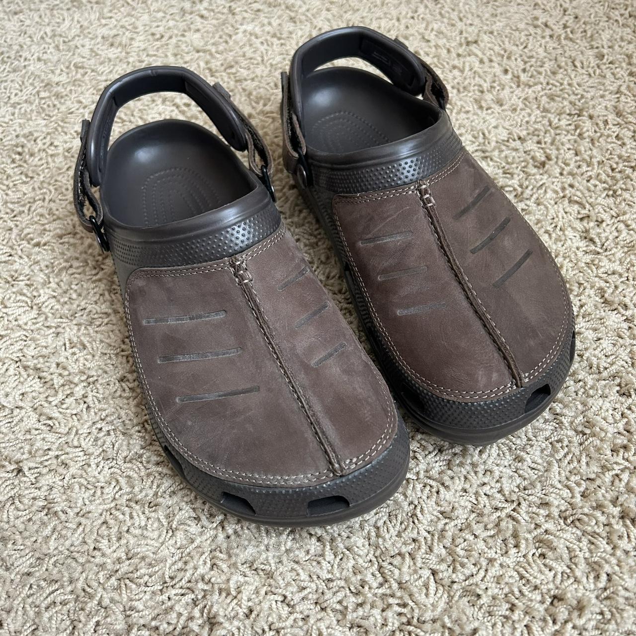 Men’s brown leather crocs Size 11 Adjustable back... - Depop