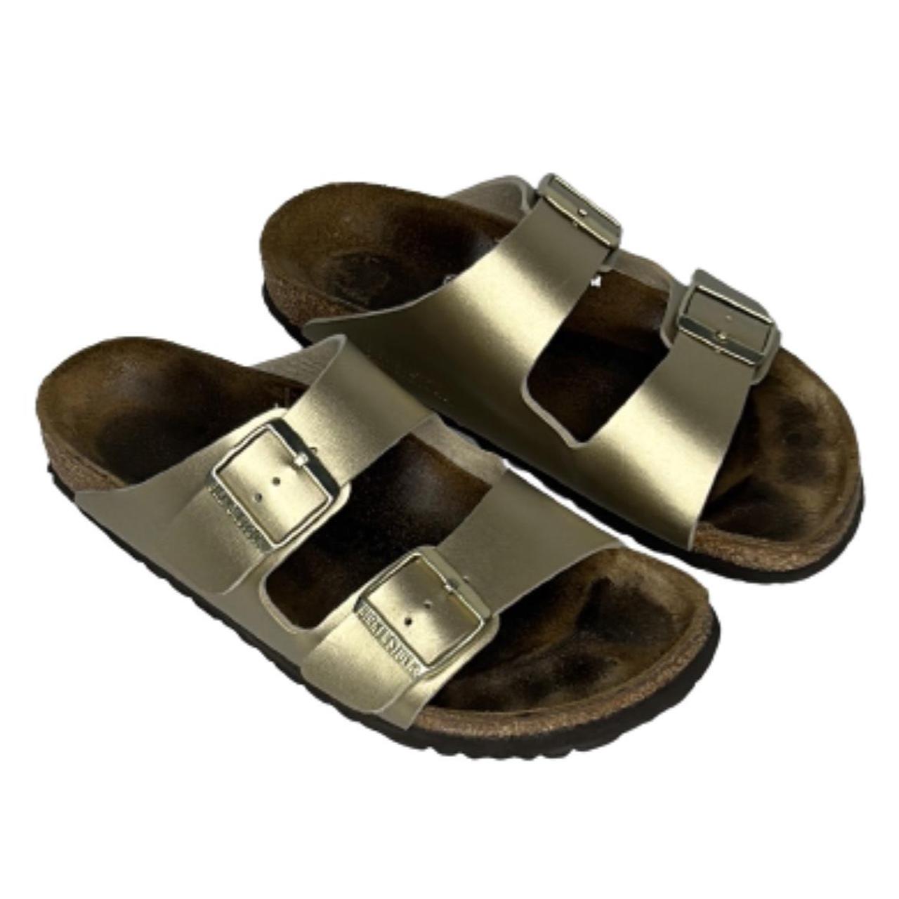 Birkenstocks Arizona Gold Metallic Excellent... - Depop